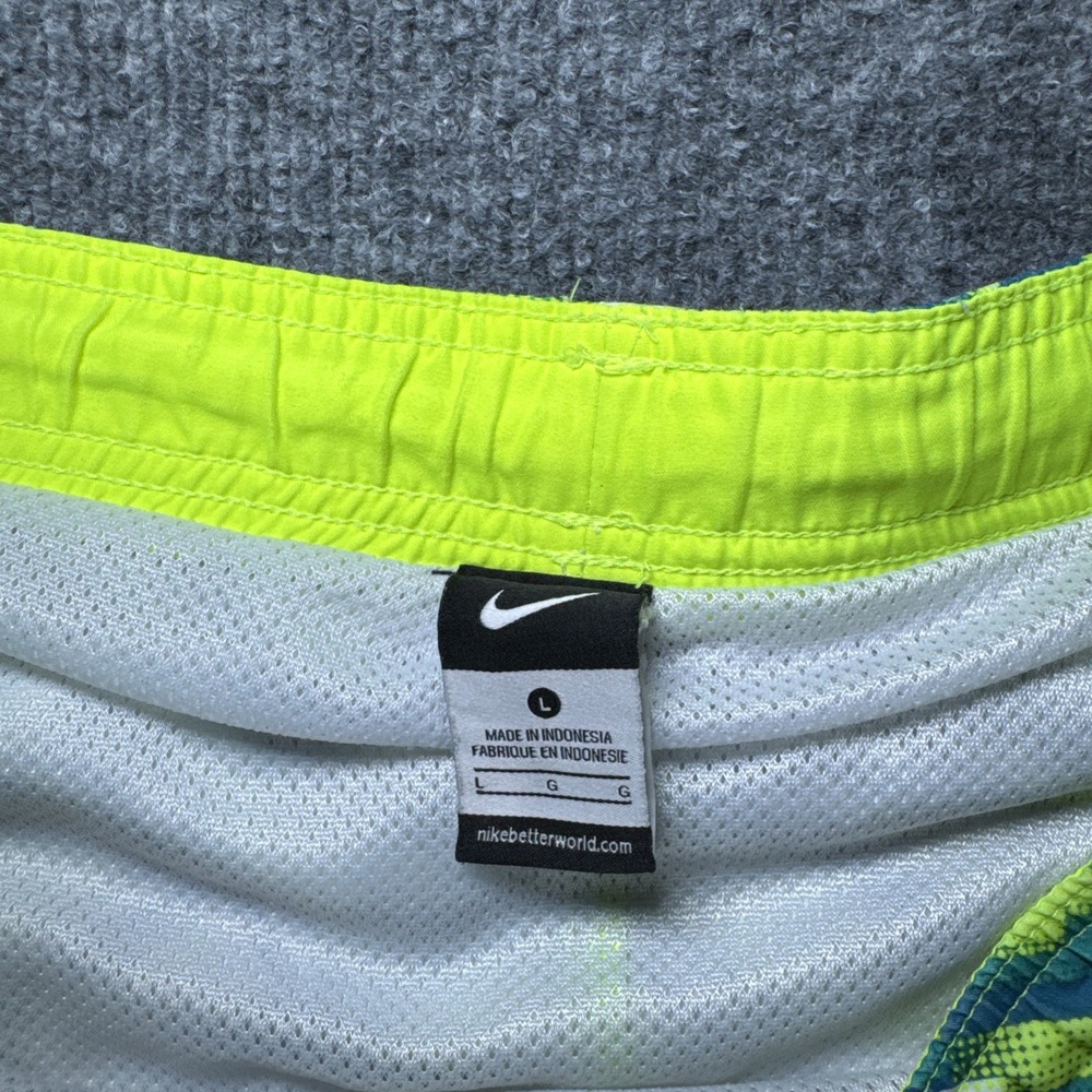 Nike Board Shorts Green Geometric Swim Trunks Men L Mesh Lined Surf Better World - Picture 6 of 12